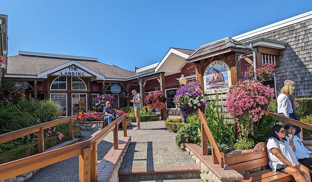 The Landing shopping center in downtown Cannon Beach. Editorial credit: quiggyt4 / Shutterstock.com