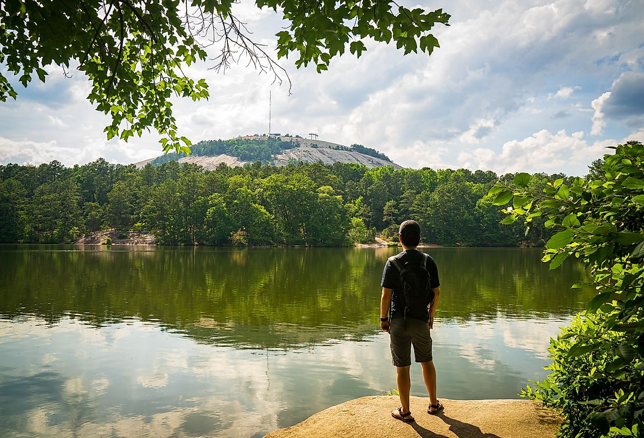 Trekking at Indian Island, East Lake in Stone Mountain Park, Georgia.