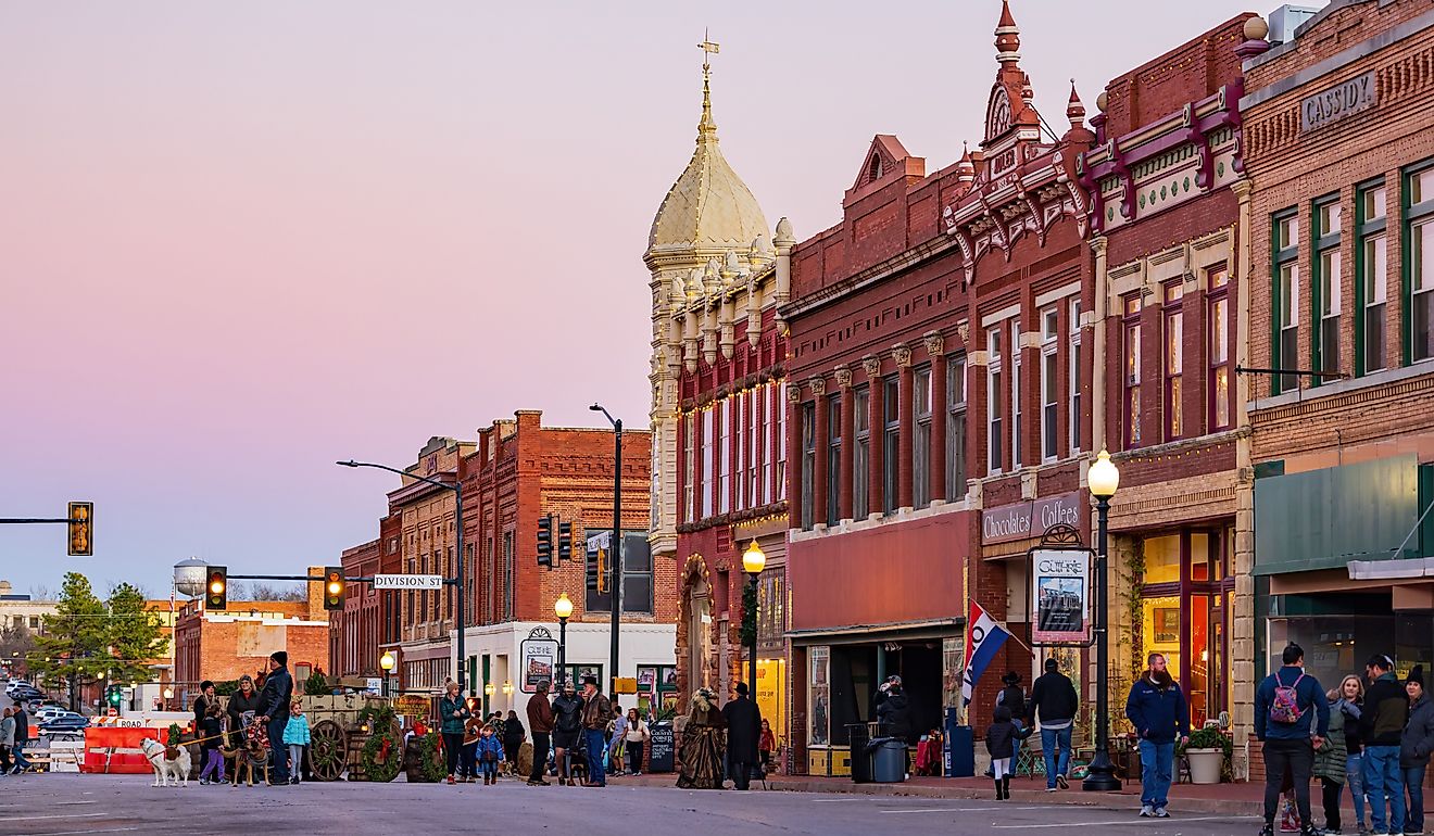 Night view of the historical building in Guthrie. Editorial credit: Kit Leong / Shutterstock.com