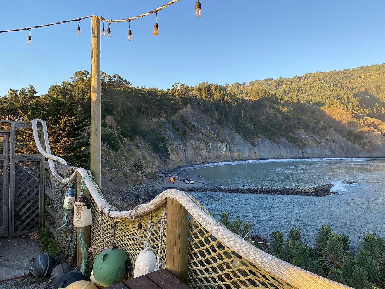 Looking down on Shelter Cove from the hilltop patio at Mario’s Marina Bar. Photo: Andrew Douglas