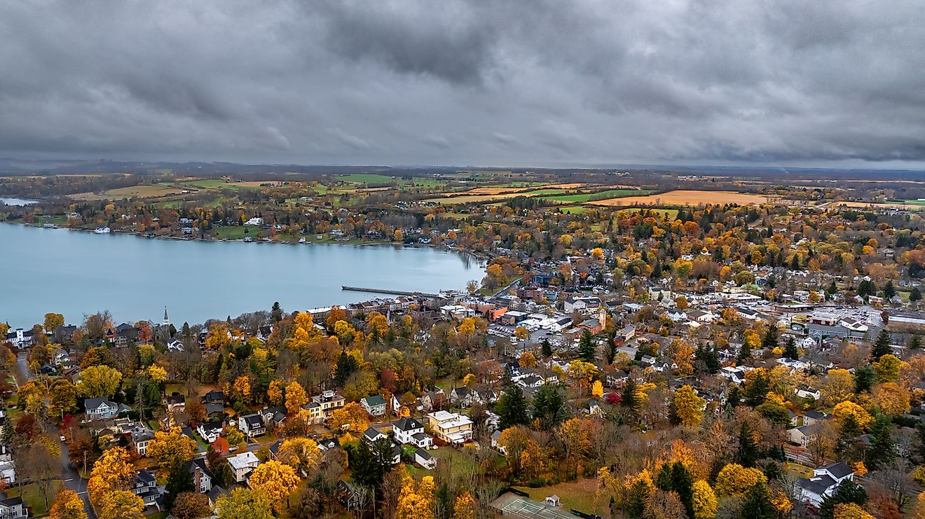 Aerial view of Skaneateles in New York.