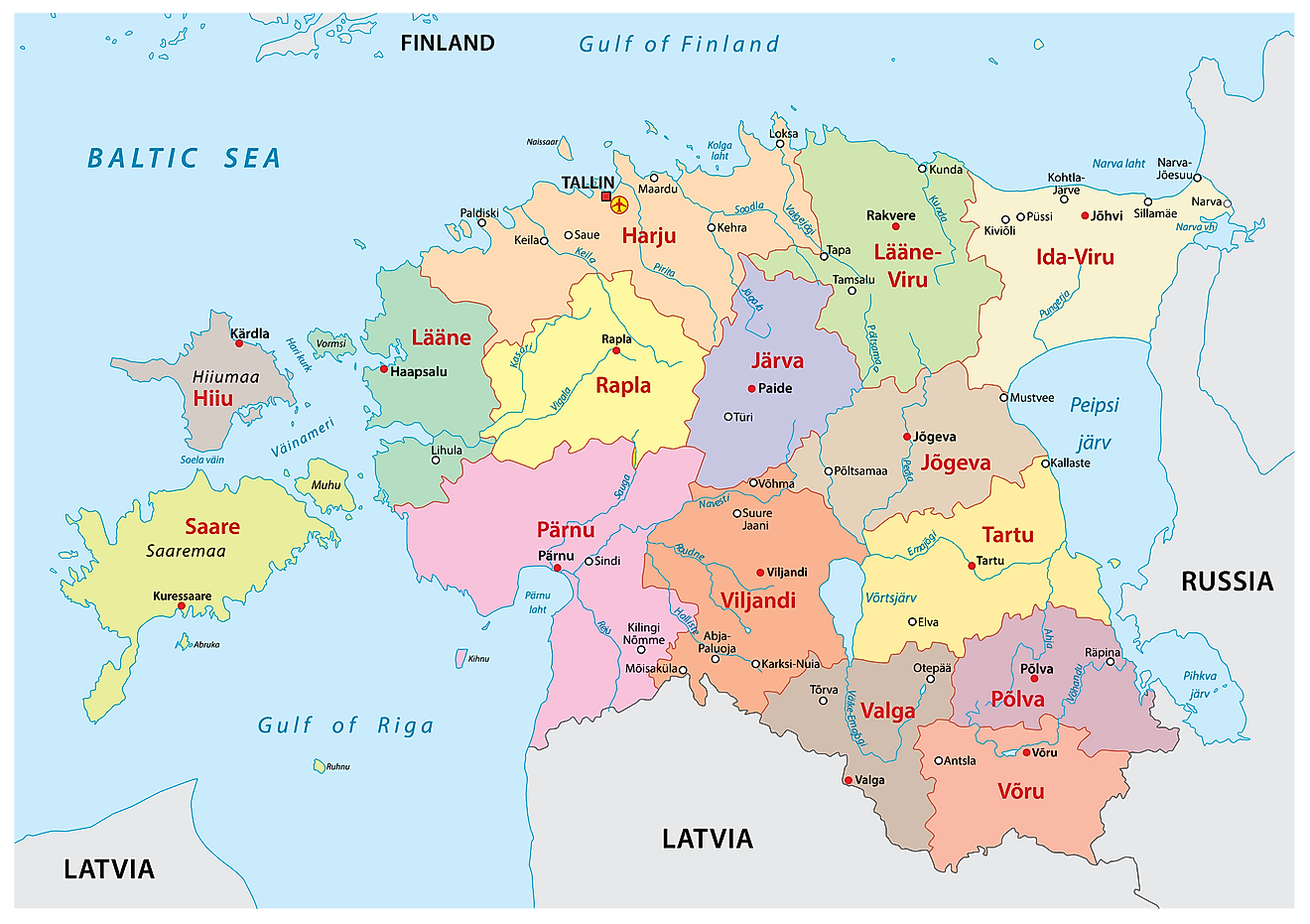 Counties Of Estonia Map 