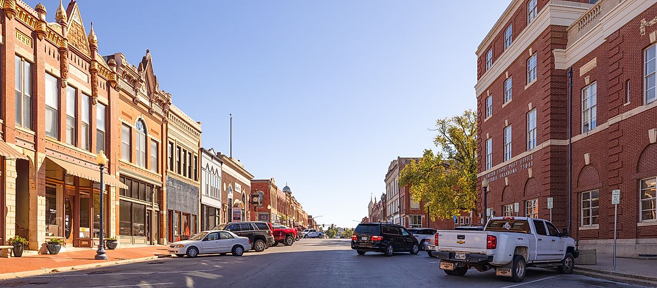 View of the old businesses district in Guthrie, Oklahoma. Editorial credit: Roberto Galan / Shutterstock.com