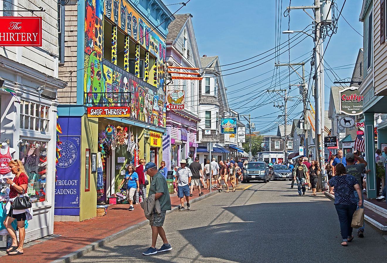 Commercial Street in Provincetown is home to a very eclectic range of stores, cafes and restaurants. Image credit Mystic Stock Photography via Shutterstock.