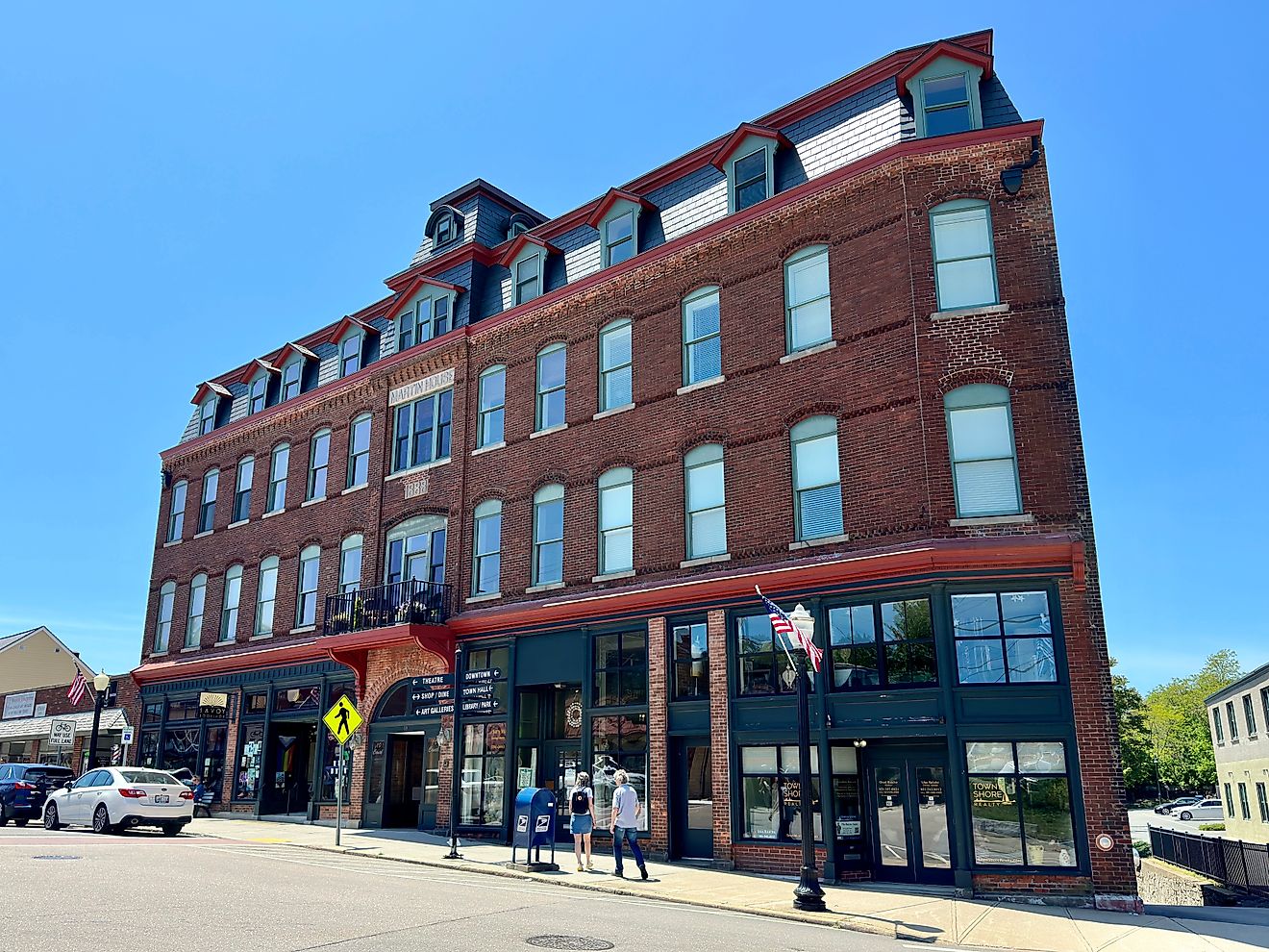 Streetscape of the five-story Martin House (former hotel) in historic downtown Westerly, Rhode Island, US. Editorial credit: Rachel Rose Boucher / Shutterstock.com