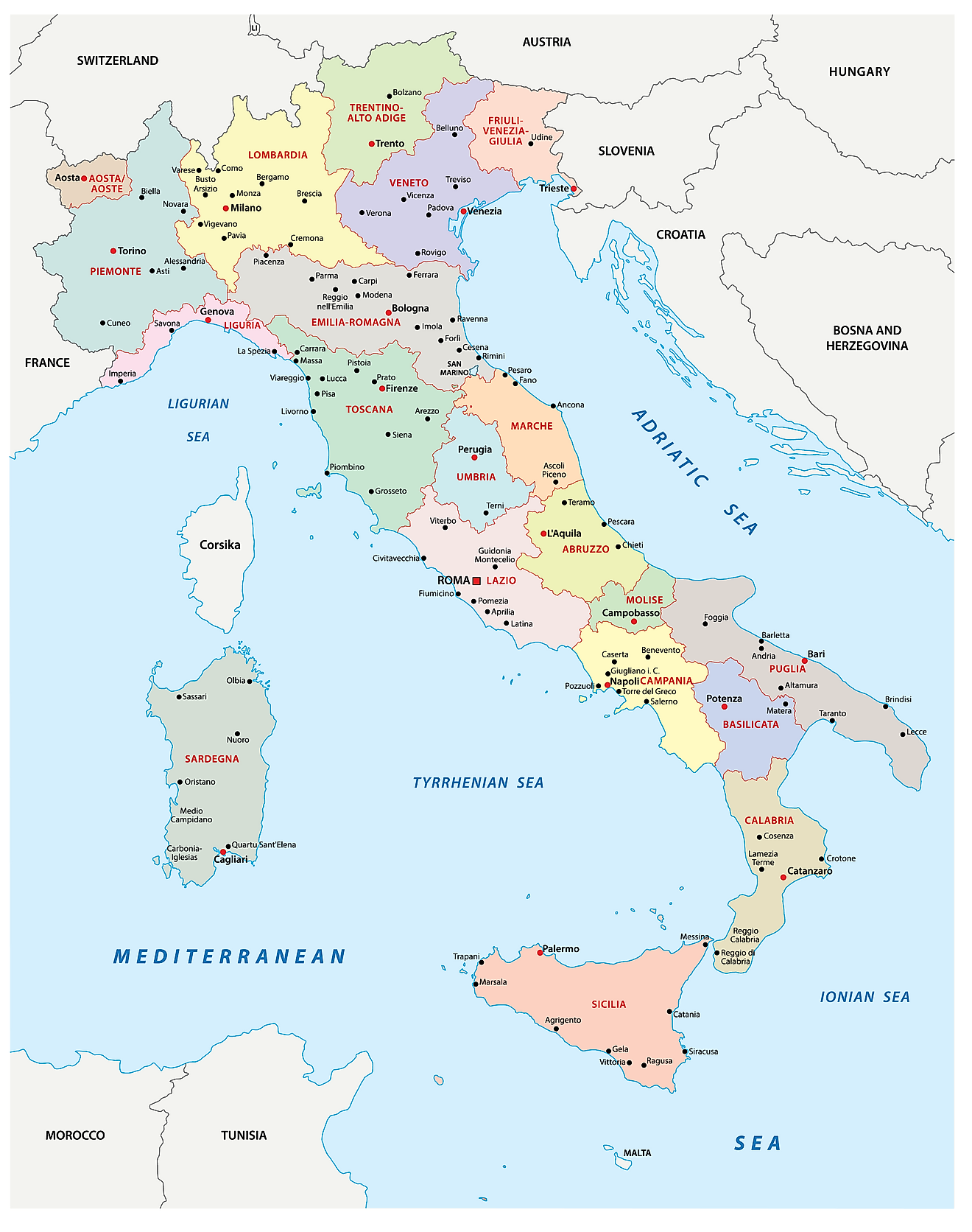 physical map of italy mountains