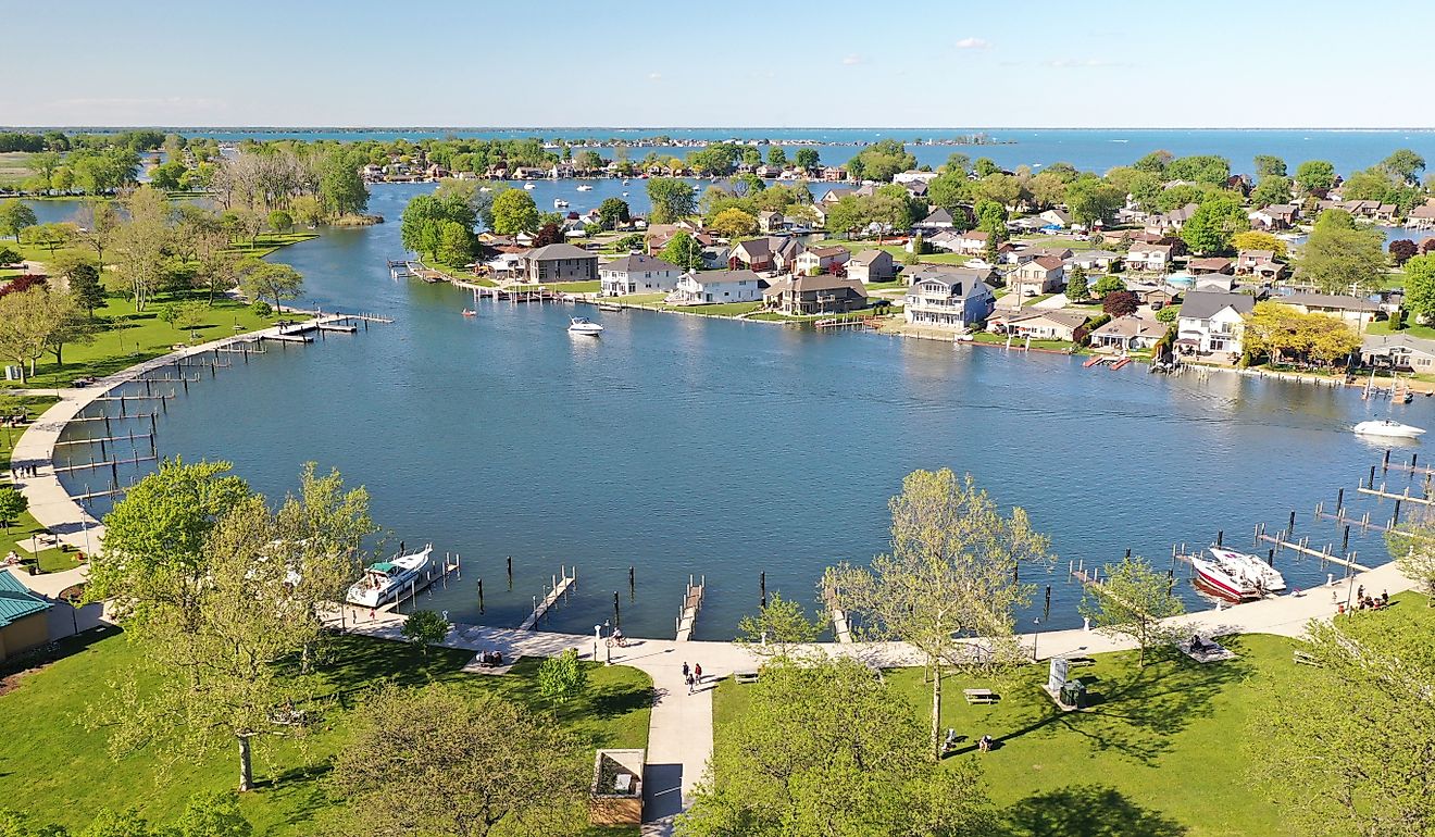 Boat dock at Metro park in Harrison Township, Michigan. Photo taken in the late spring time.