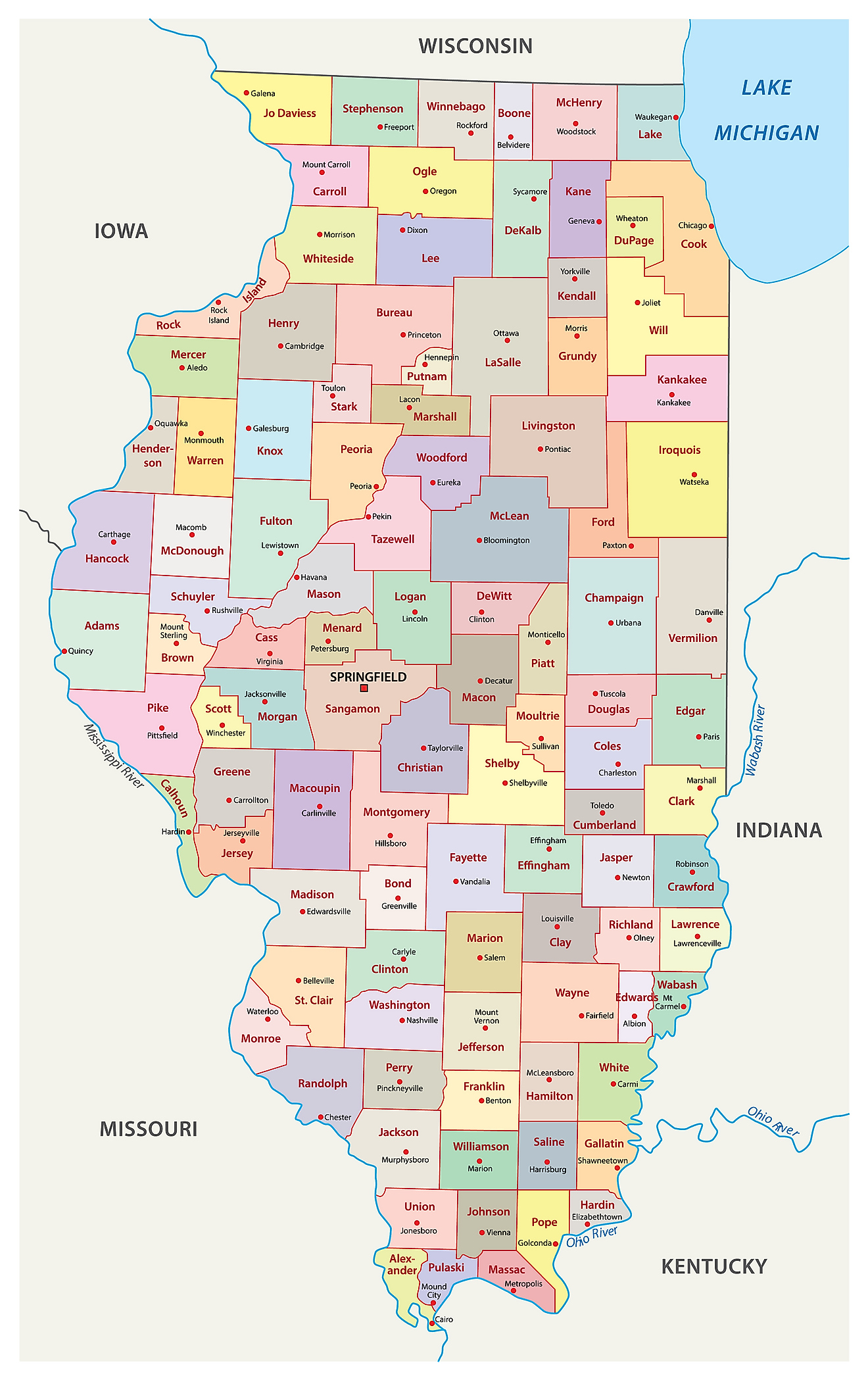 Northeastern Illinois Counties Map : Illinois County Map Mapsof Net ...