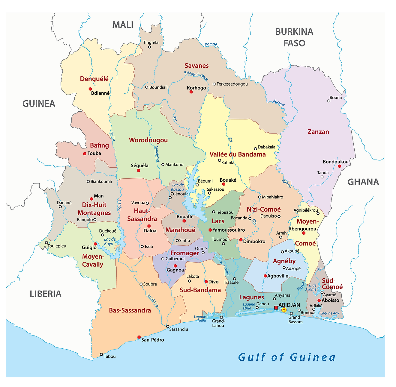 Districts Of Ivory Coast Map 