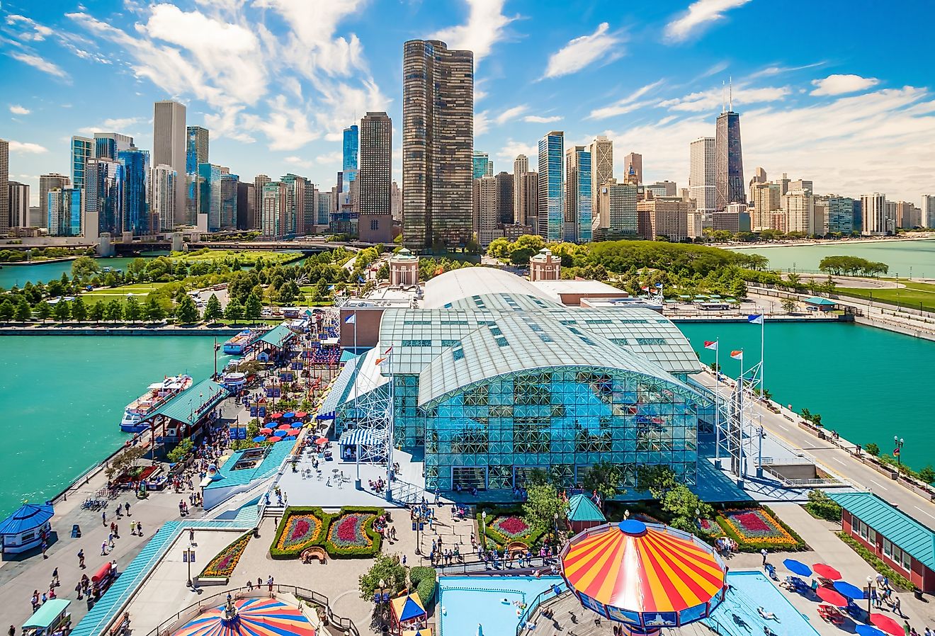 Navy Pier and skyline in Chicago, Illinois. Image credit f11photo via Shutterstock