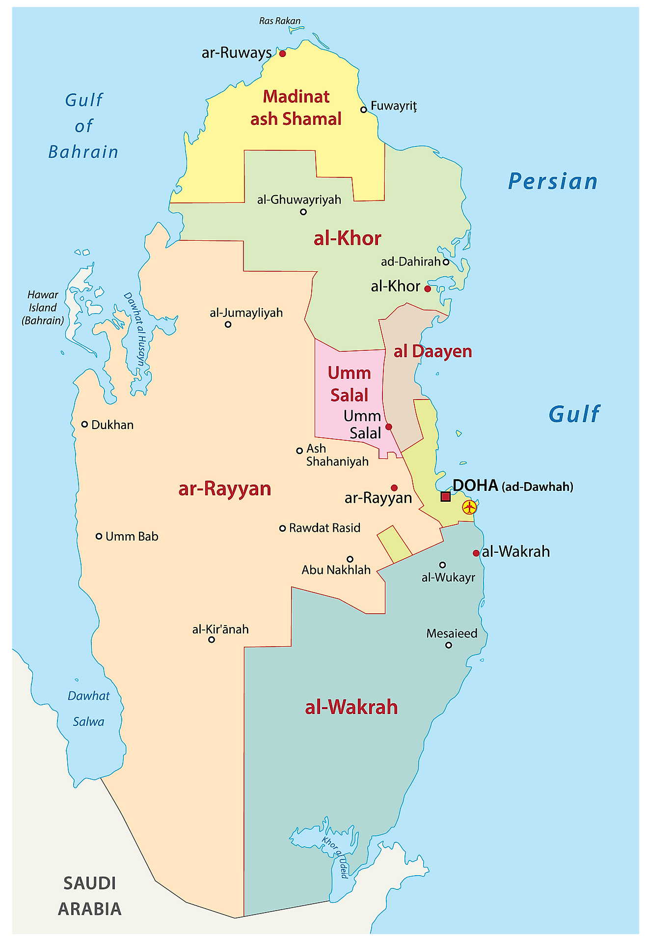 Municipalities Of Qatar Map 