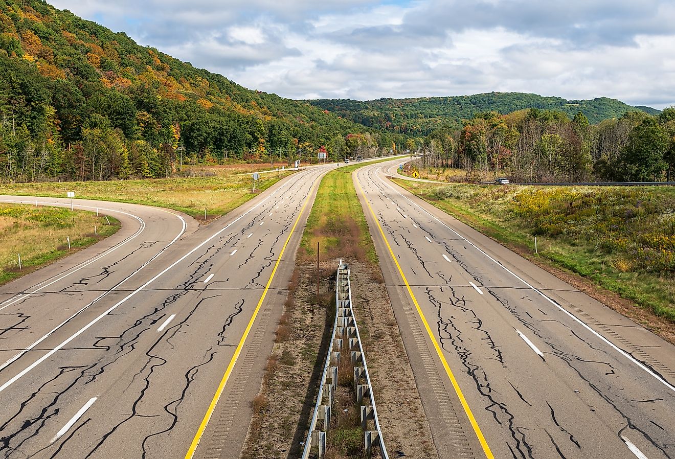 State Route 6 in Brokenstraw Township, Pennsylvania, on a sunny fall day.