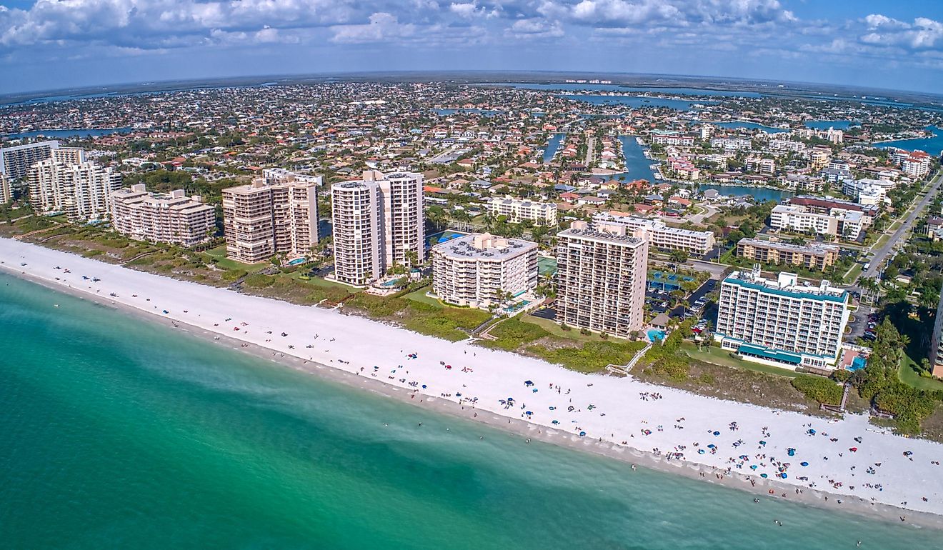 Aerial view of Marco Island, a popular tourist town in Florida.