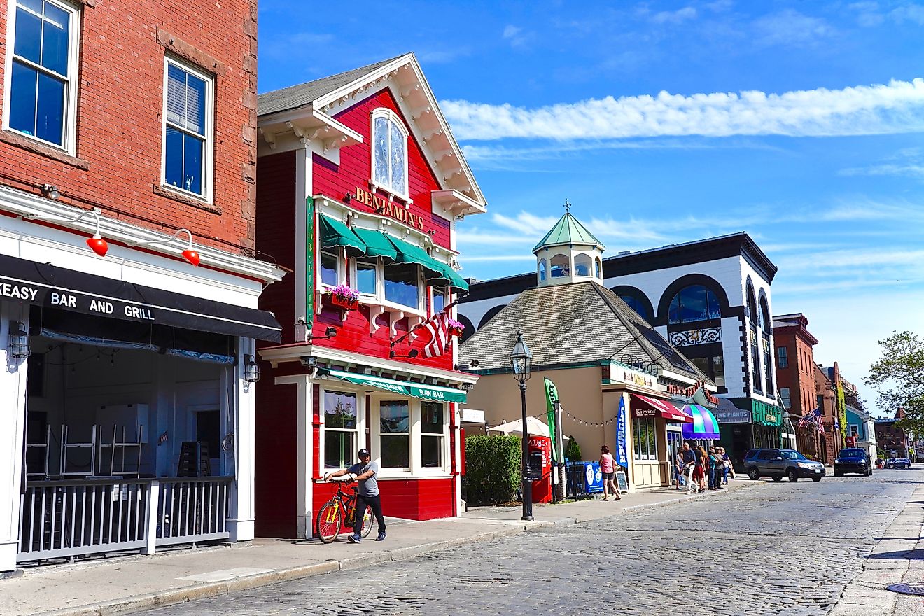 Historic Thames Street in Newport, Rhode Island. Editorial credit: George Wirt / Shutterstock.com.