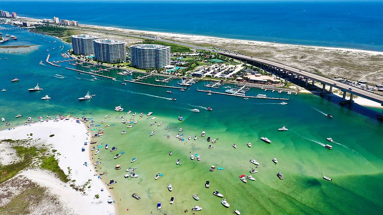 Aerial view of Perdido Pass in Orange Beach, Alabama