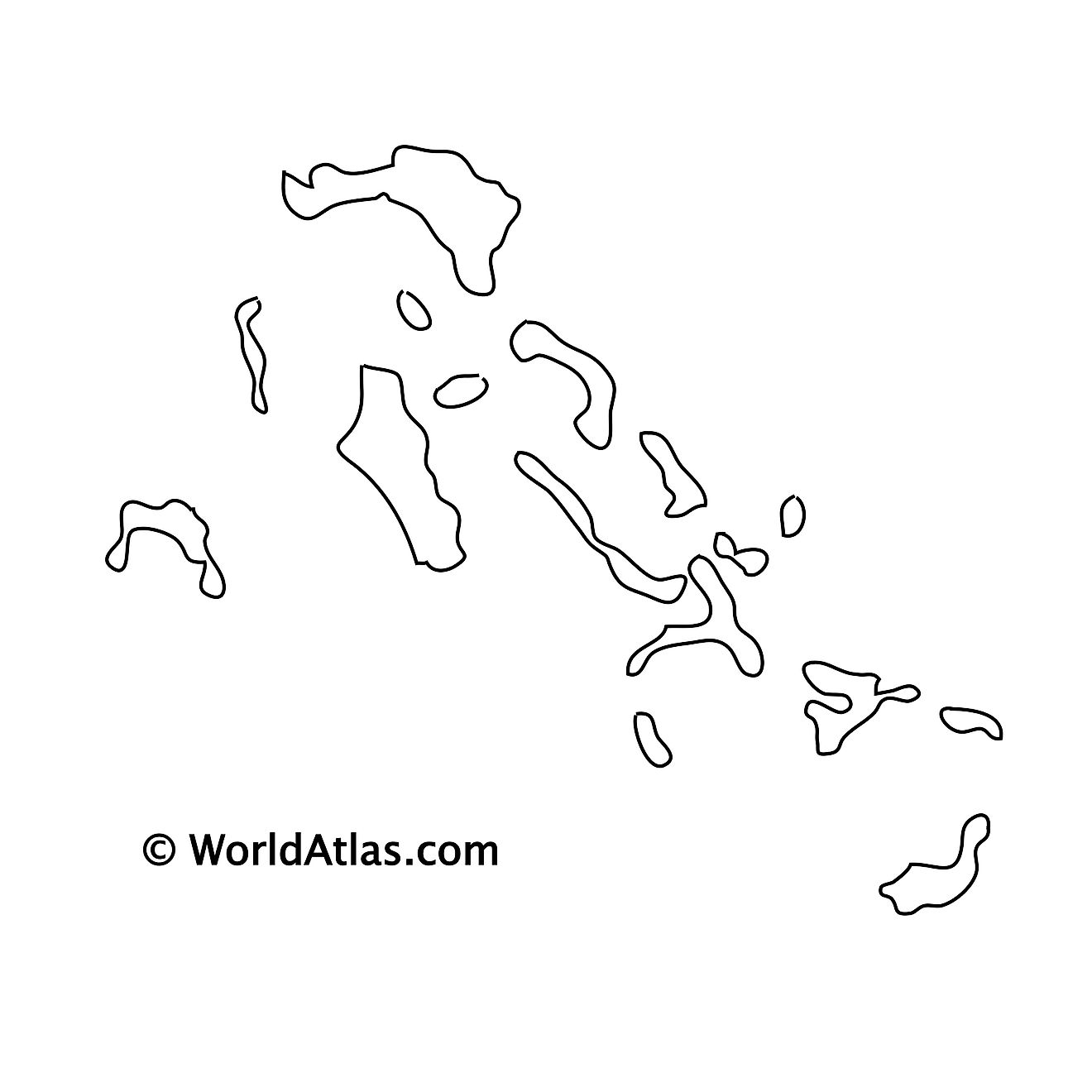 Mapa de contorno en blanco de las Bahamas