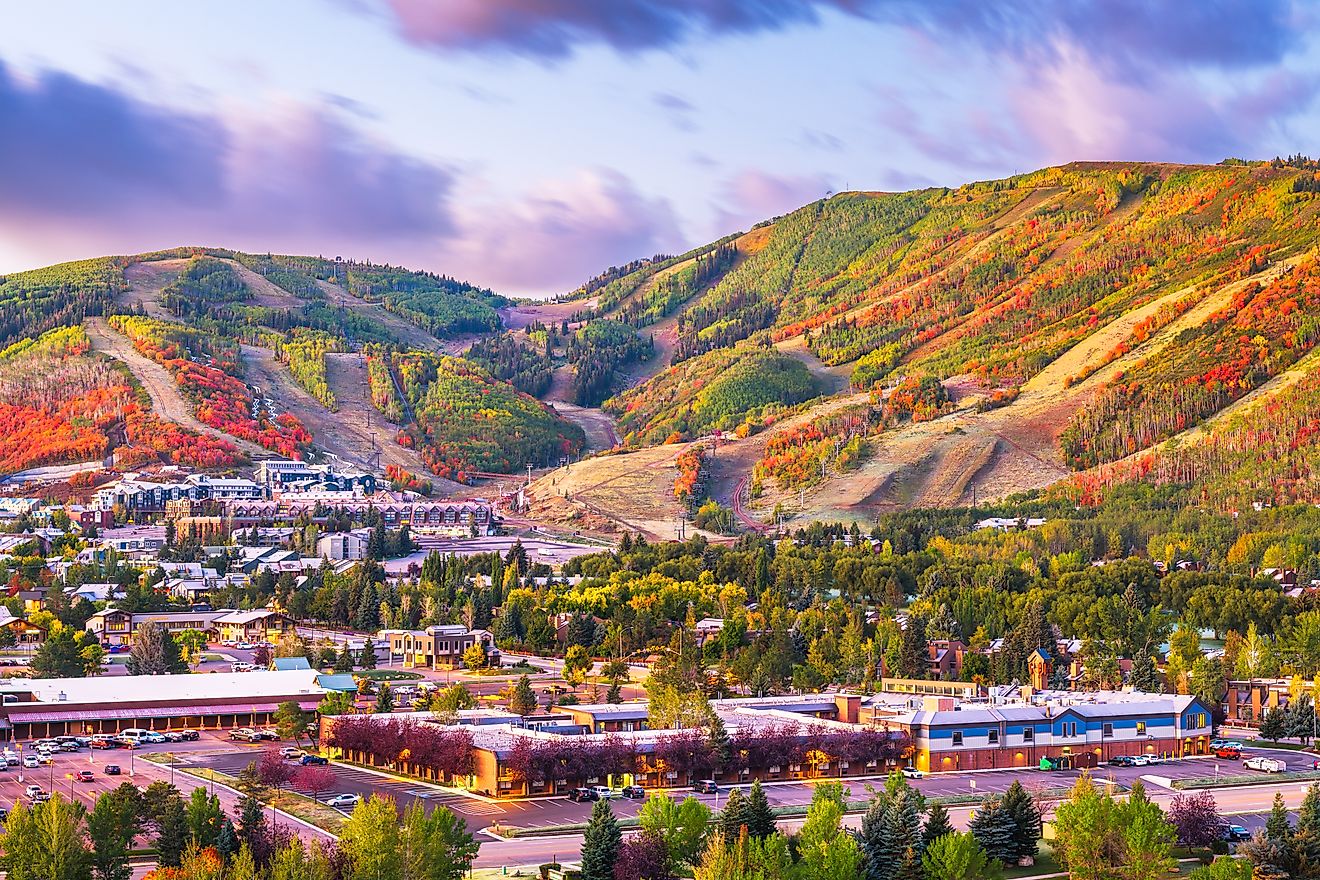 Aerial view of Park City in Utah during autumn.