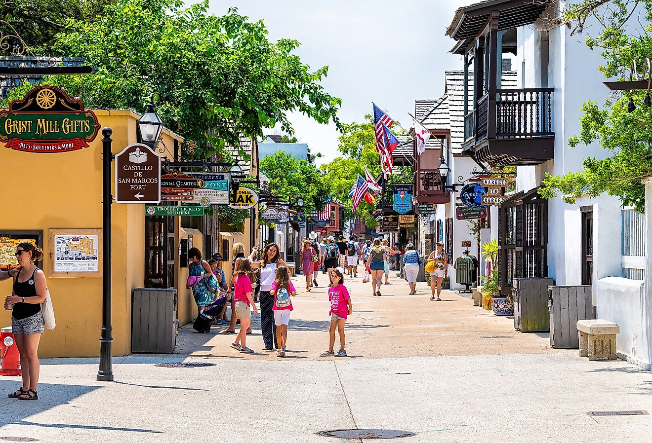 People walking and shopping at Florida city St George Street in St. Augustine, Florida. Image credit Andriy Blokhin via Shutterstock