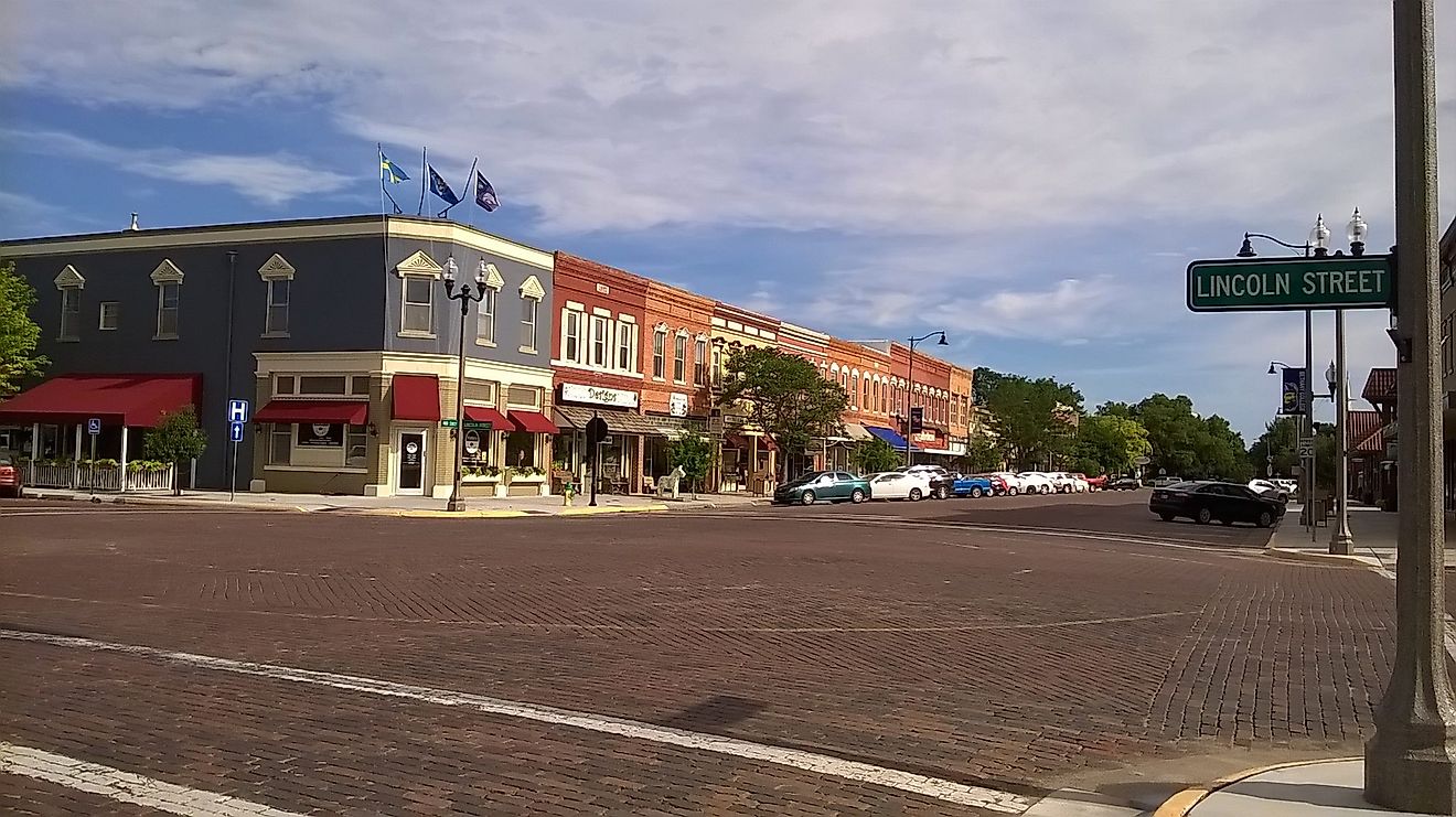 Main Street and Lincoln Street intersection in Lindsborg, Kansas.