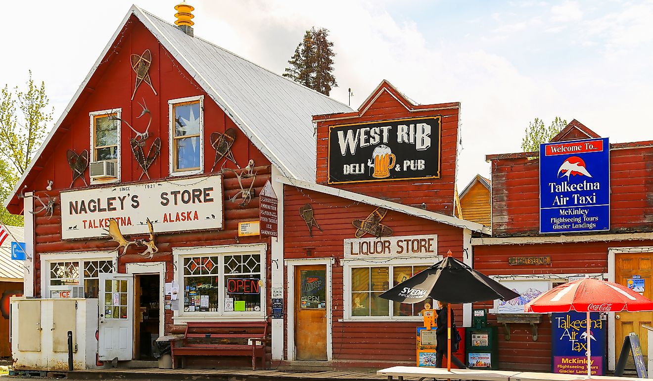 Stores and pubs in the oldtown of Talkeetna, Alaska. Editorial Credit: Micheal Rosebrock 