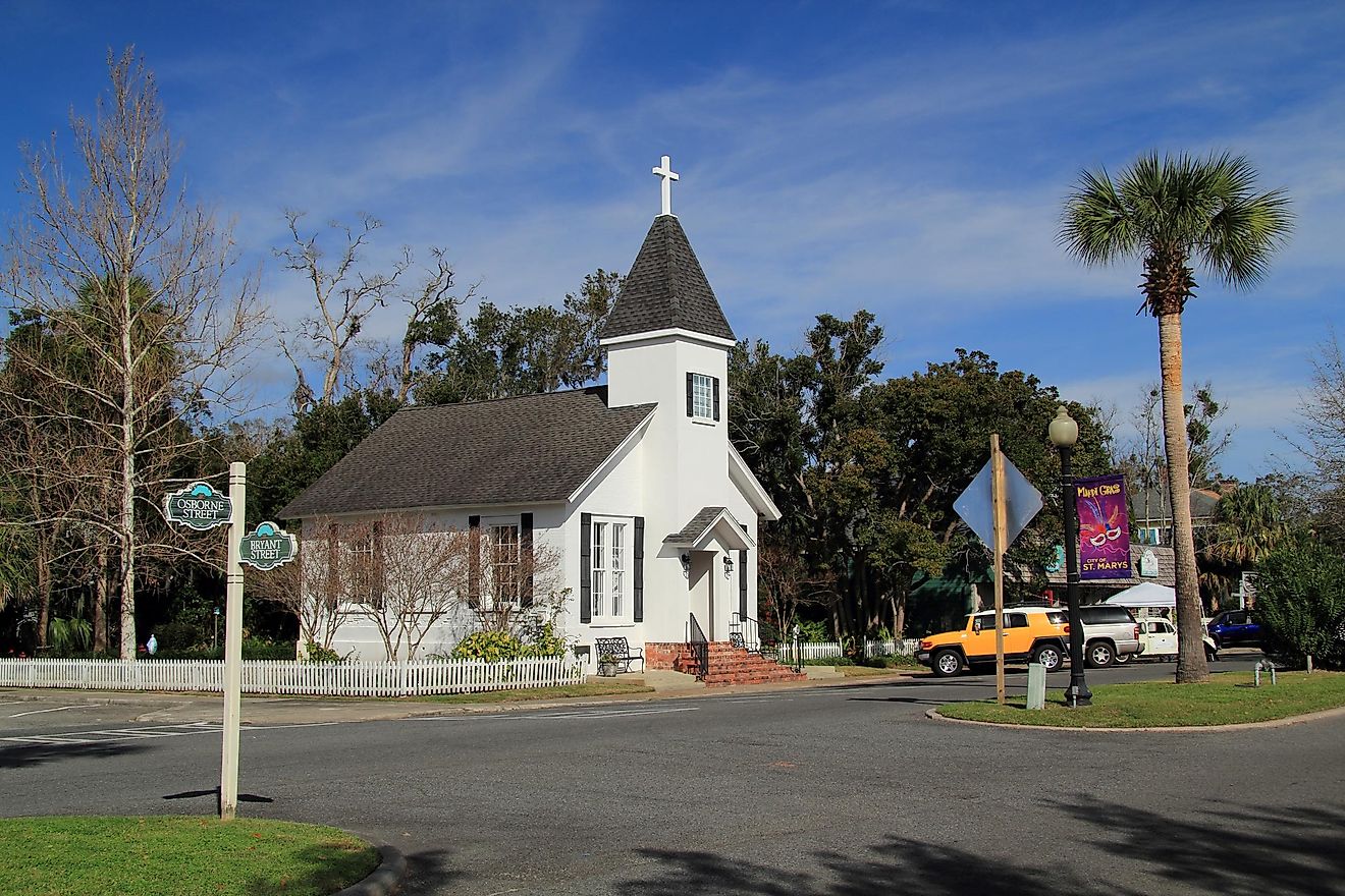 Our Lady Star of the Sea Catholic Church is one of the oldest religious structures located within the St. Marys Historic District in St. Marys, Georgia. Image credit William Silver via Shutterstock.com