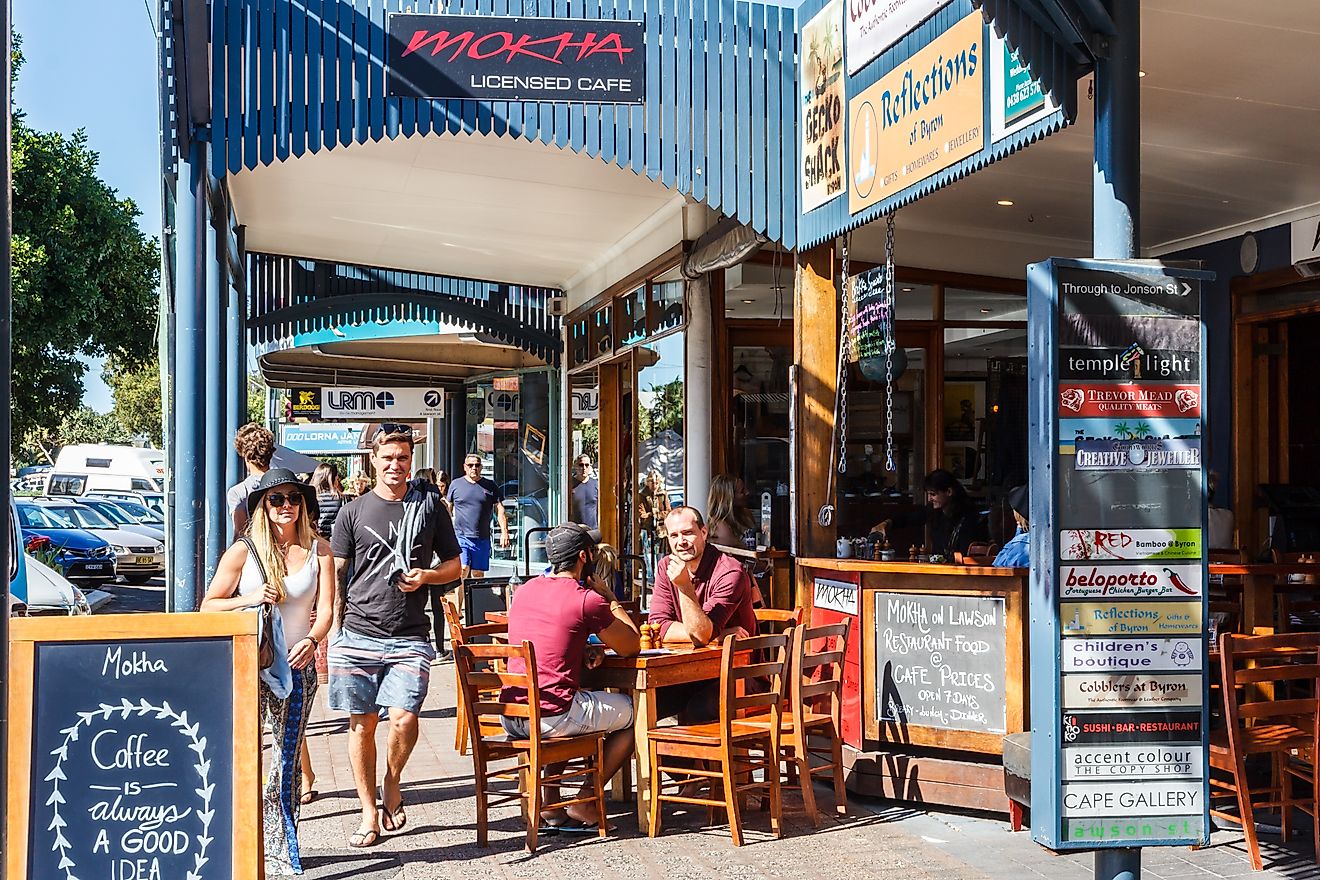People walking around in Byron Bay, New South Wales, via Kevin Hellon / Shutterstock.com