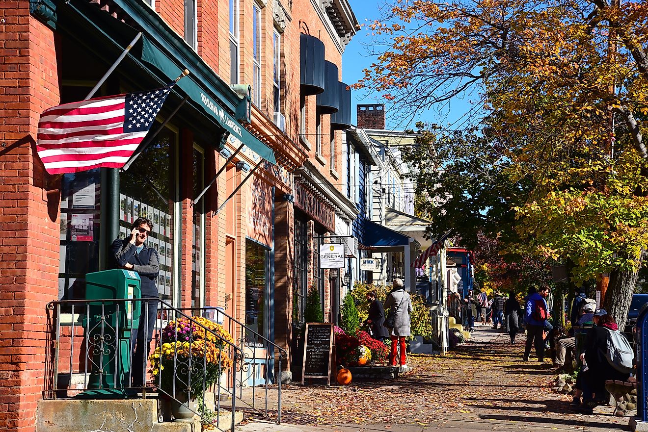 Sidewalk scene in Cold Springs, New York, on a crisp fall day. Editorial credit: Joe Tabacca / Shutterstock.com