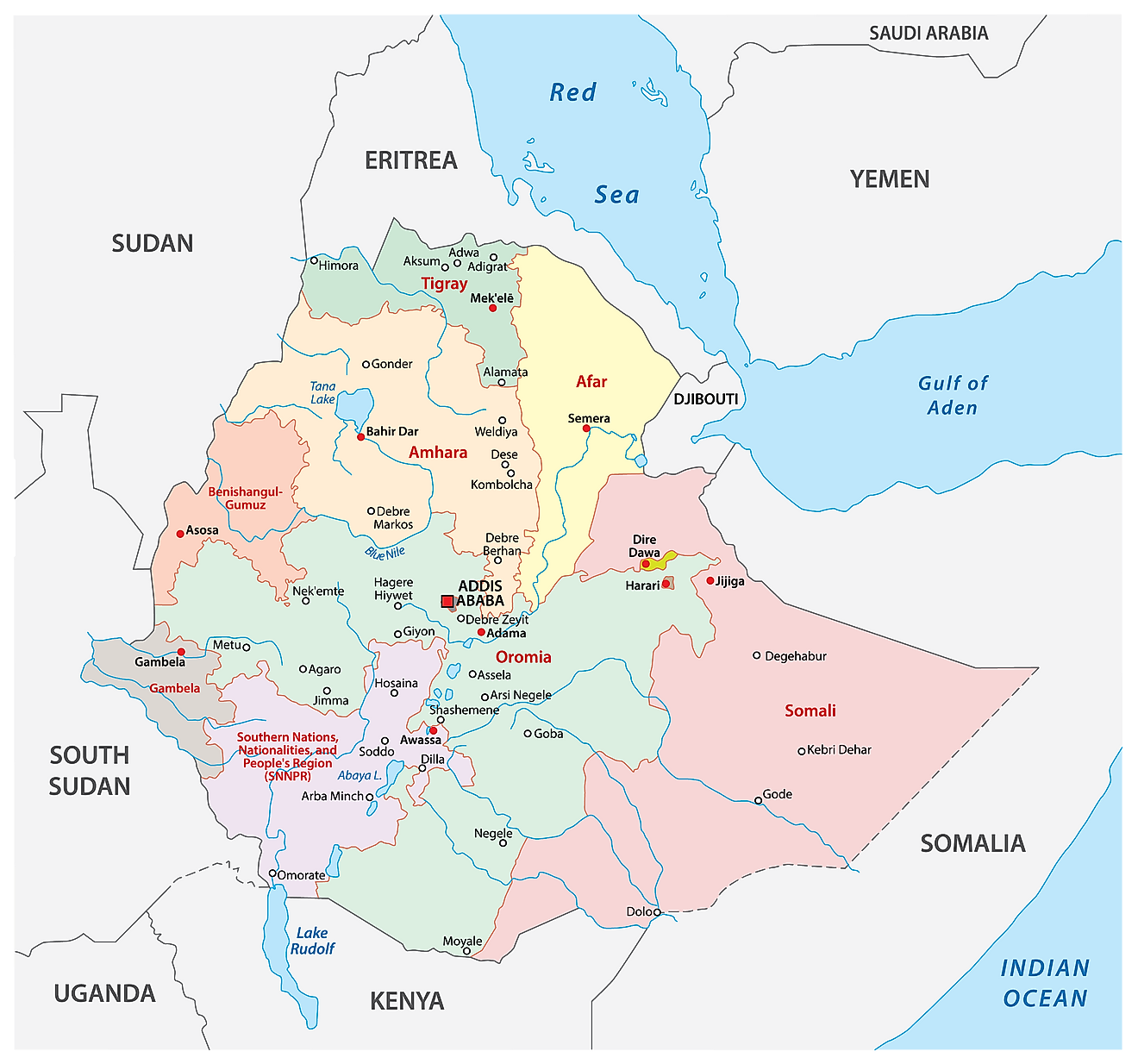 Regional States Of Ethiopia Map 