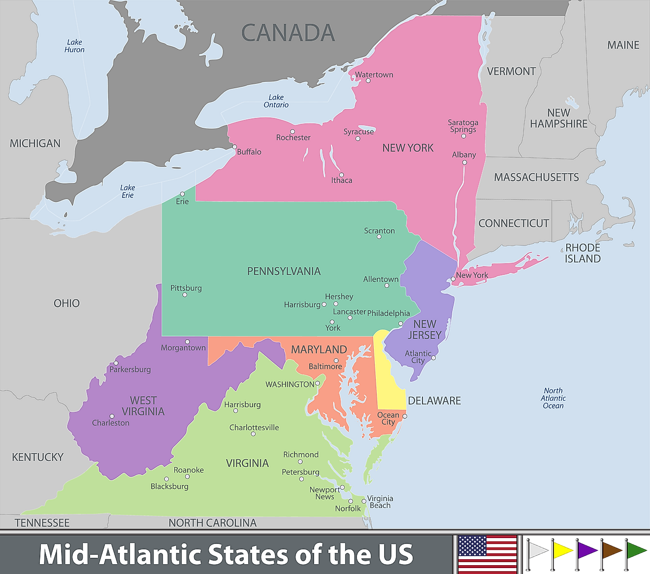 Map of the Mid-Atlantic US States