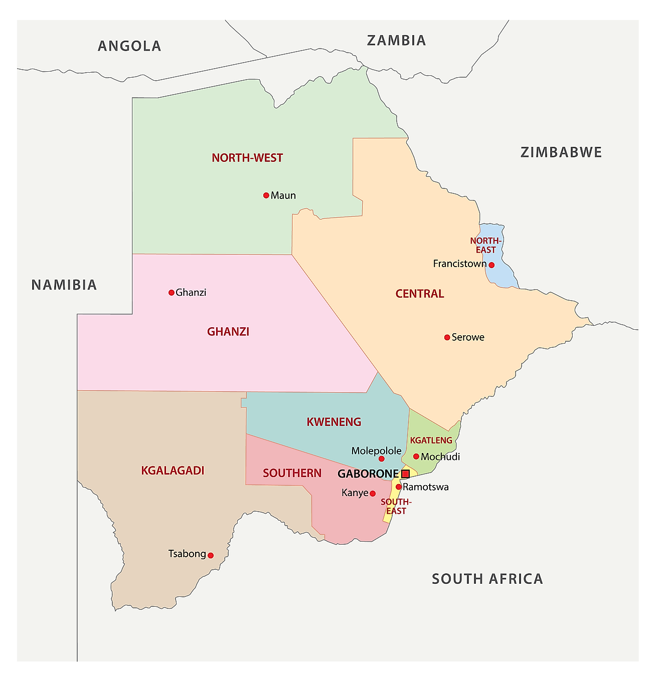 Districts Of Botswana Map 