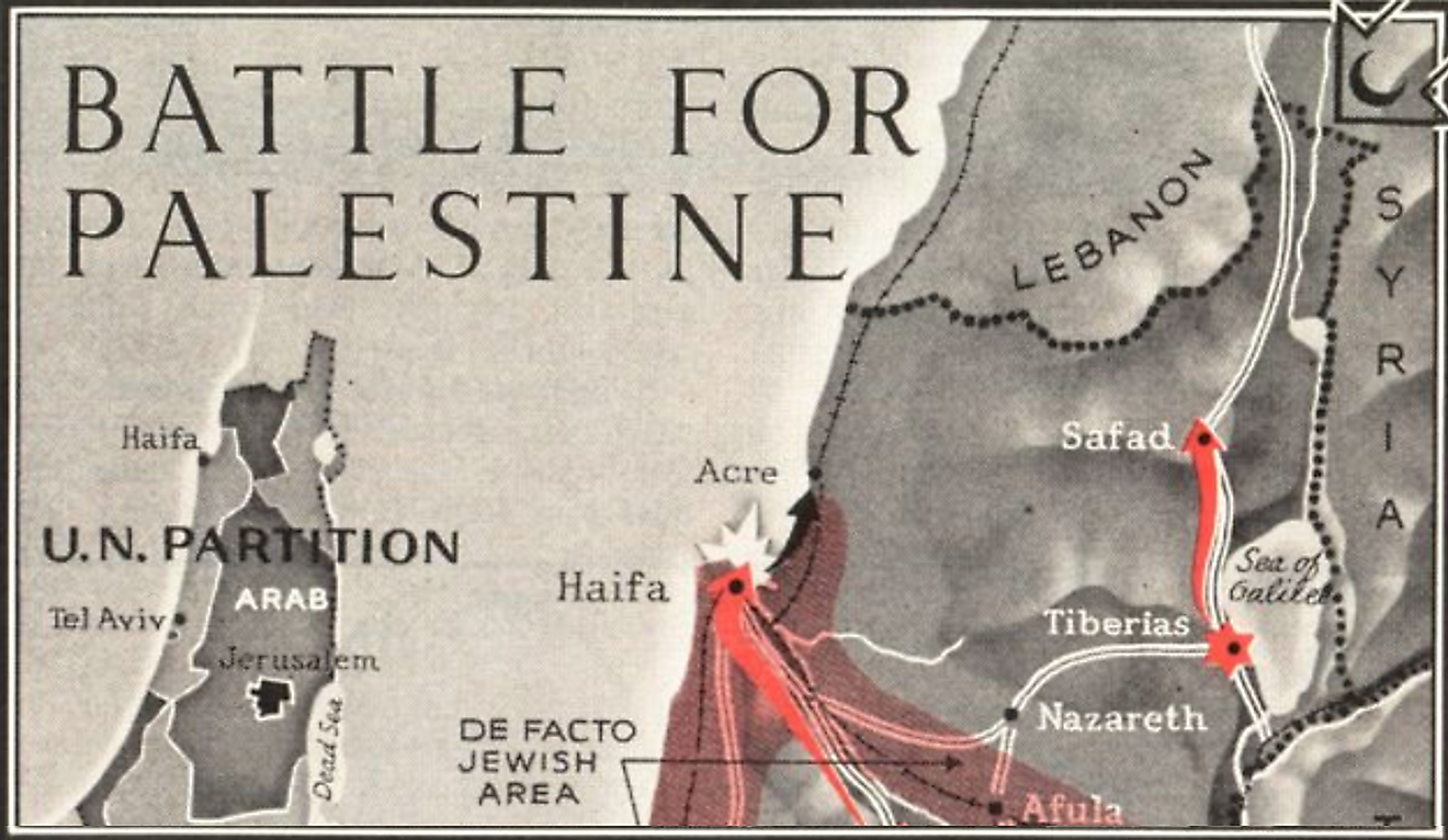 Battle for Palestine, Time Magazine May 3, 1948 1947–1948 civil war in Mandatory Palestine. Image Source: Wikimedia/Public domain