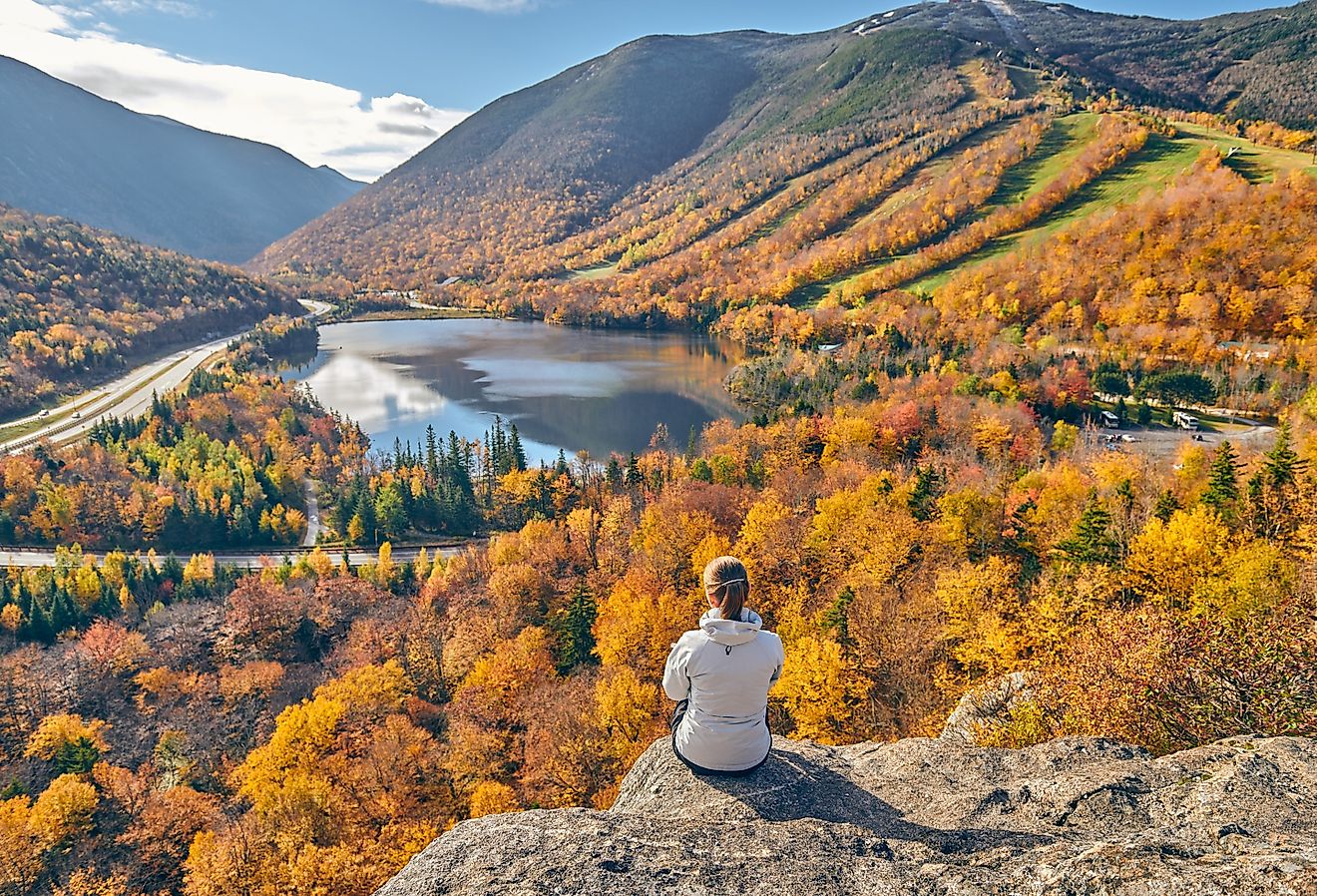 Fall colors in Franconia Notch State Park, New Hampshire.