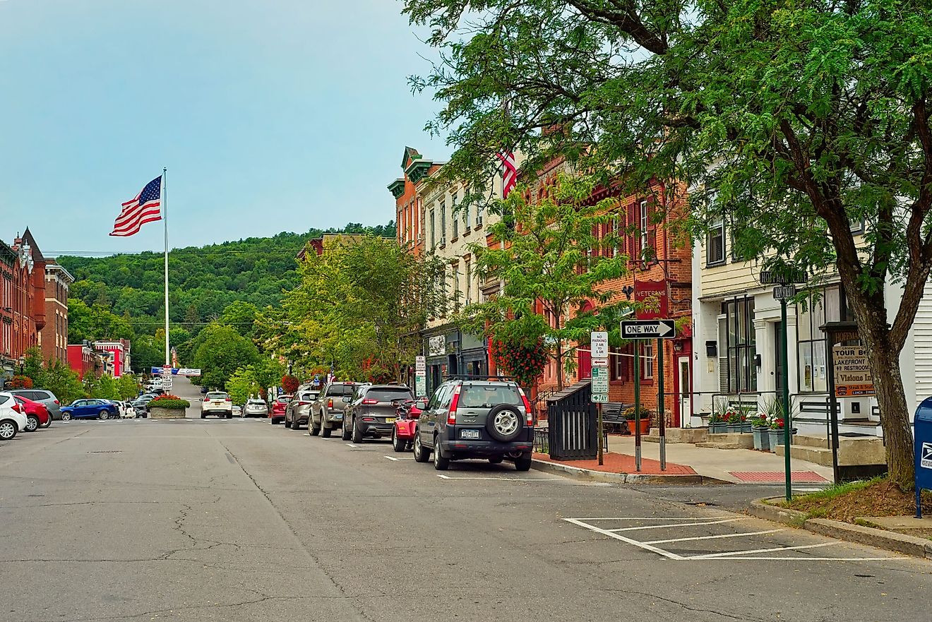 Cooperstown, New York: The picturesque Main Street of this baseball town is lined with attractive shops, cafes, and businesses, via Kenneth Sponsler / Shutterstock.com