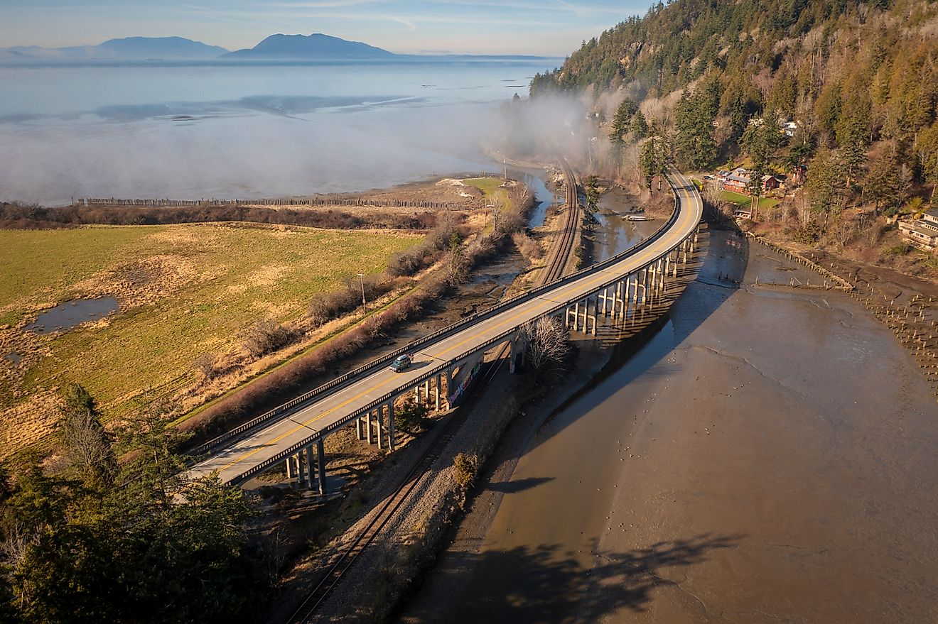 Chuckanut Drive offers gorgeous views of the San Juan Islands and Chuckanut Bay.