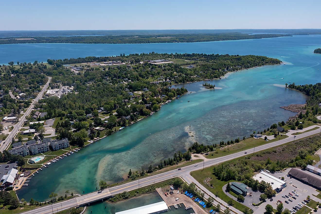 Aerial view of Lake Michigan from Elk Rapids, Michigan.
