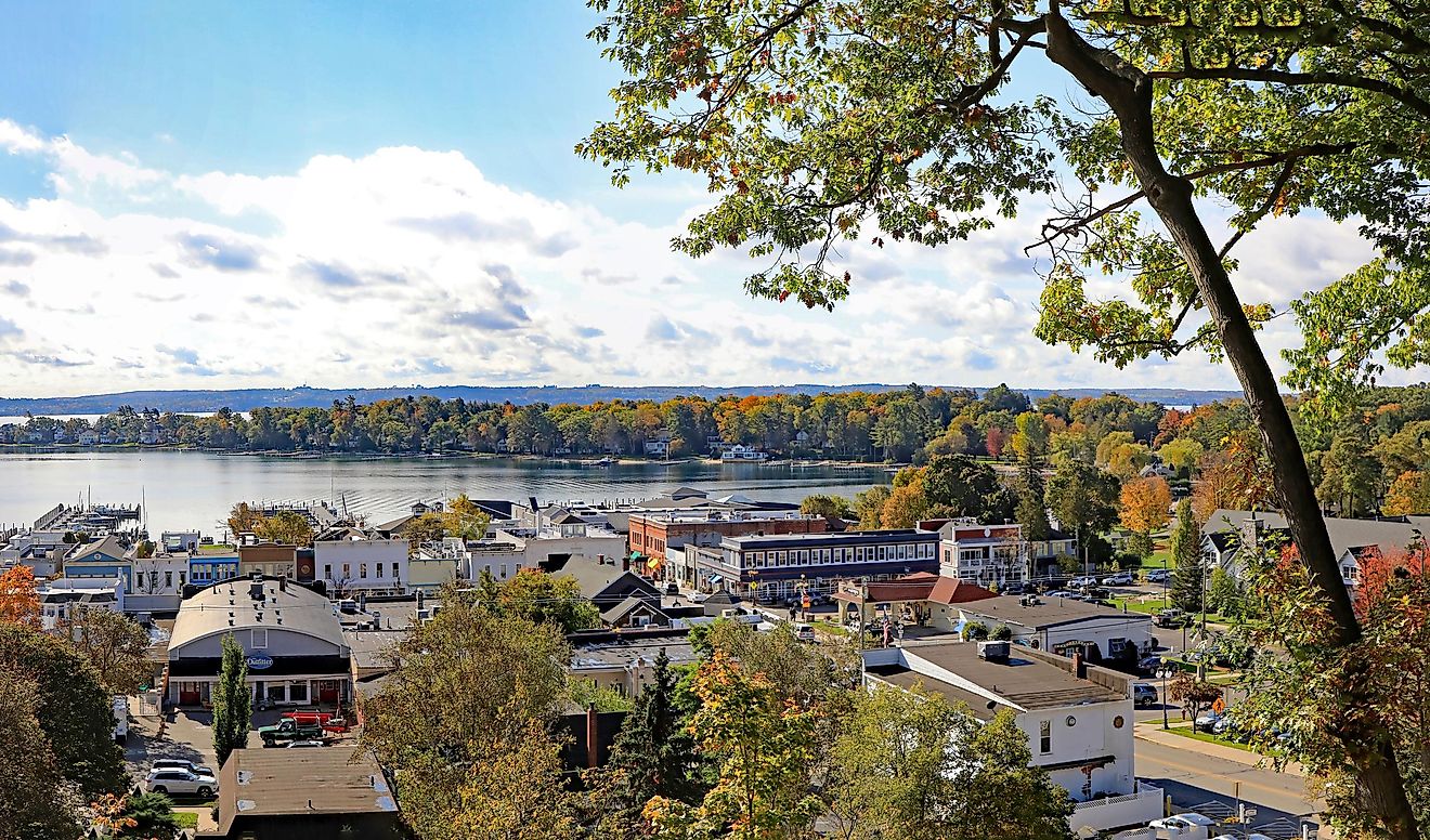 Harbor Springs, Michigan, from the scenic overlook point above the resort town in Northern Michigan near Petoskey