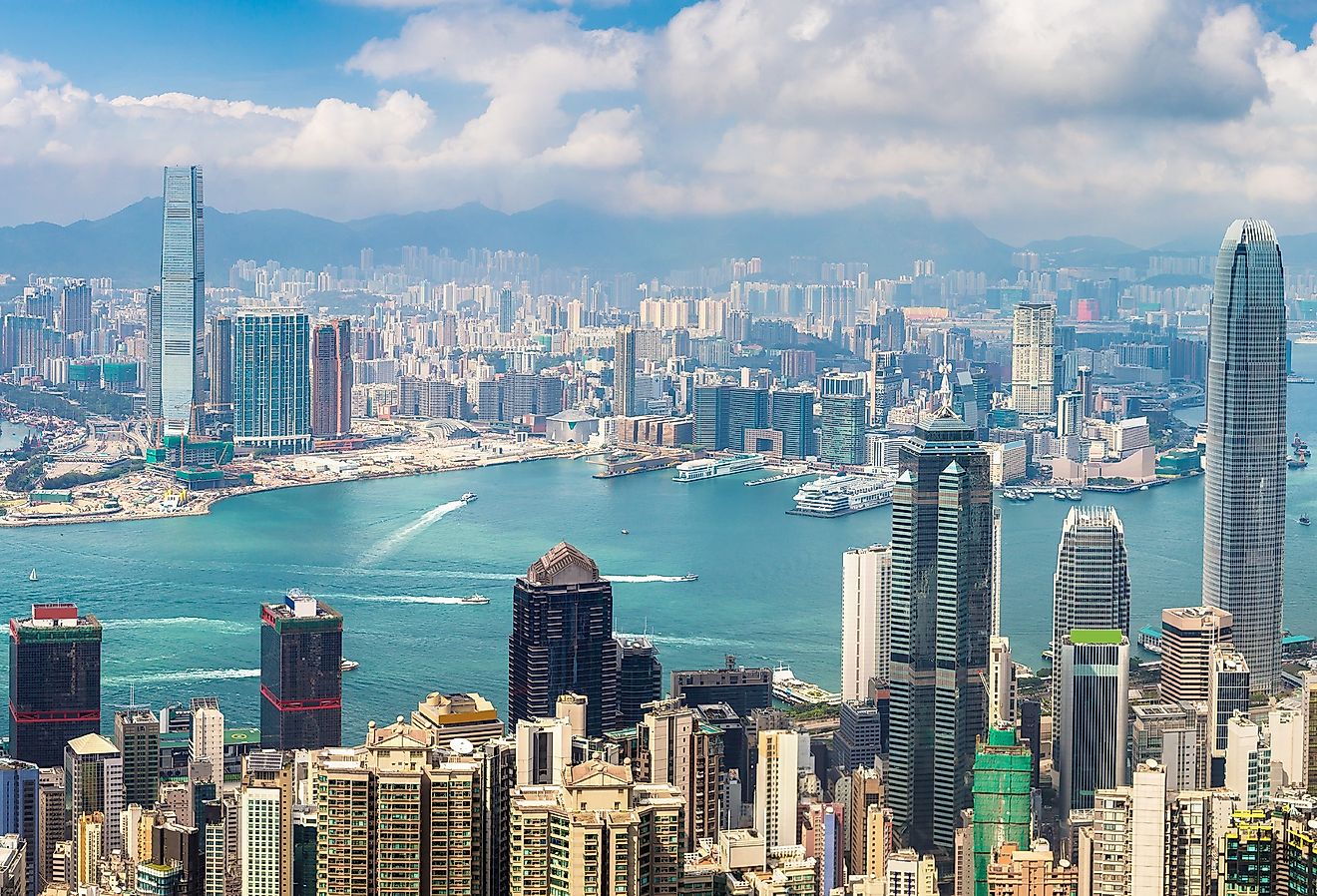 Panoramic view of skyscrapers in Hong Kong, China.