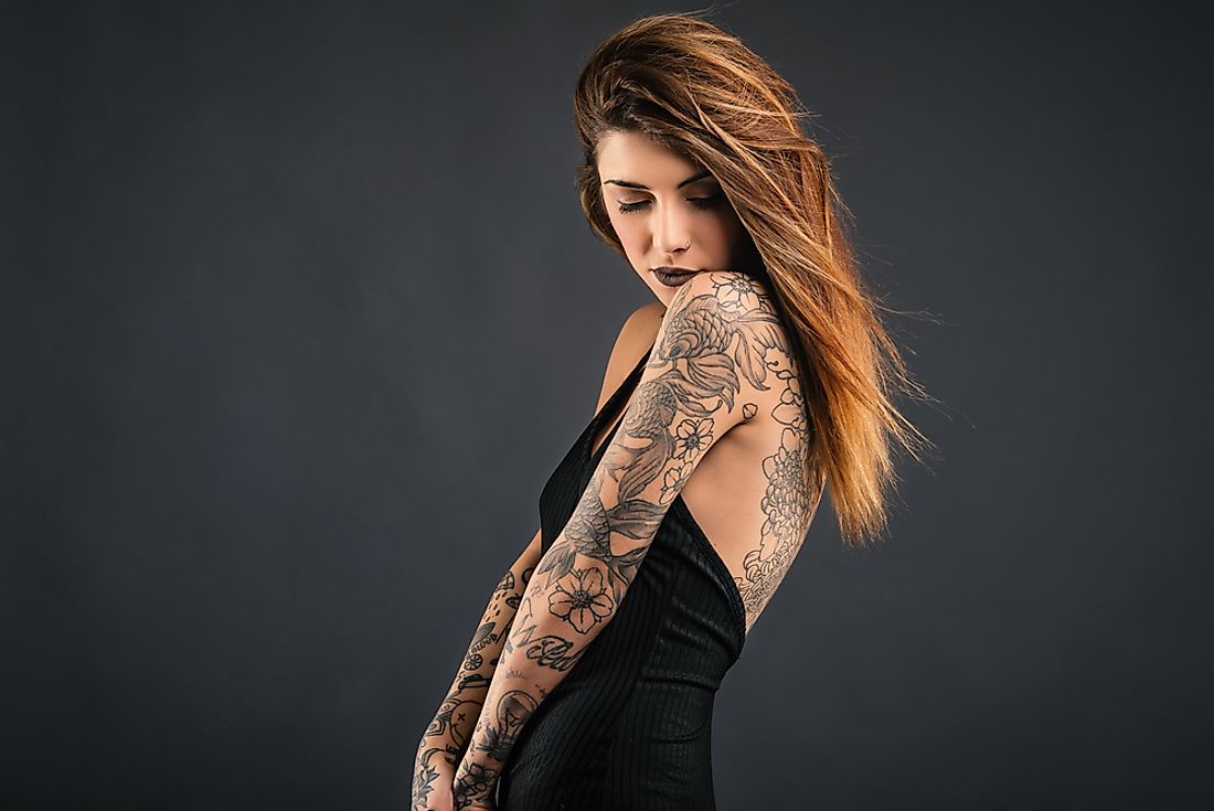 Julia Gnuse the Guinness World Record holder for the most tattooed woman  in the world shows off somw of her tattoos in New York Wednesday May 26  2010 AP PhotoSeth Wenig Stock