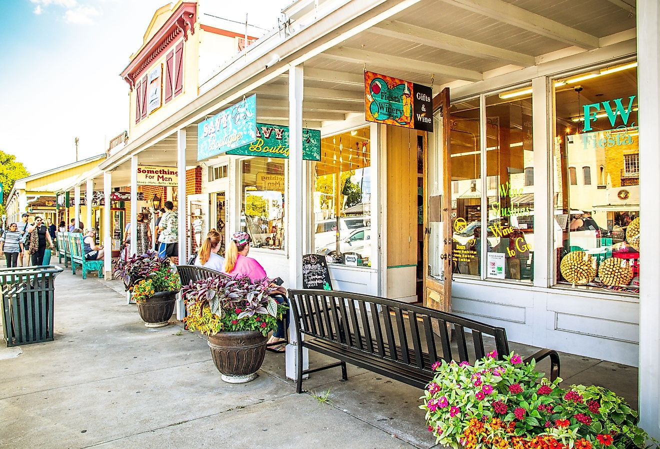 The Main Street in Fredericksburg, Texas, also known as "The Magic Mile." Image credit ShengYing Lin via Shutterstock.