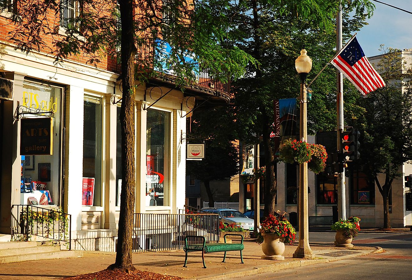 The downtown district of Bennington, Vermont. Image credit James Kirkikis via Shutterstock