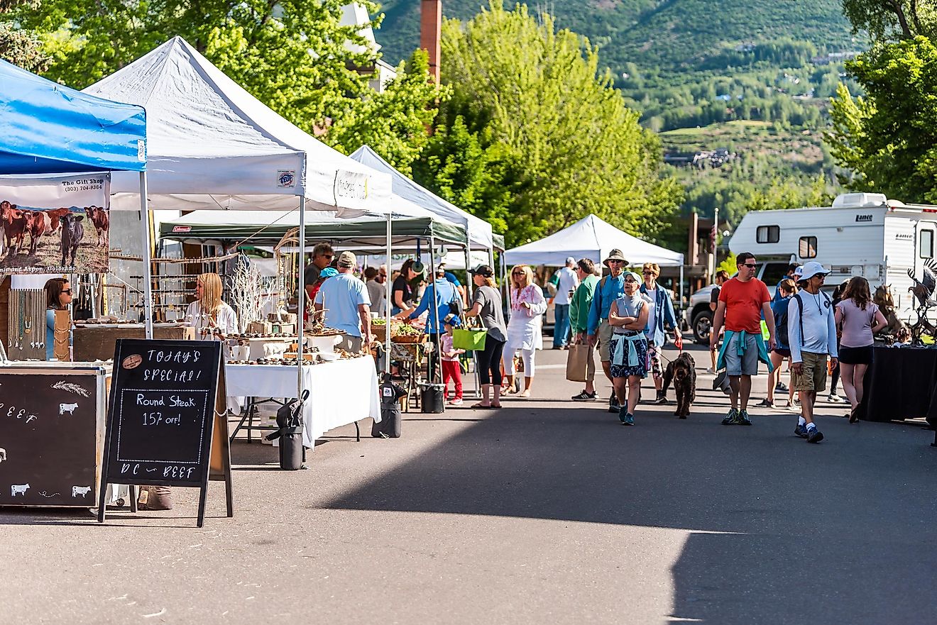 people in the farmer's market in Aspen, Colorado