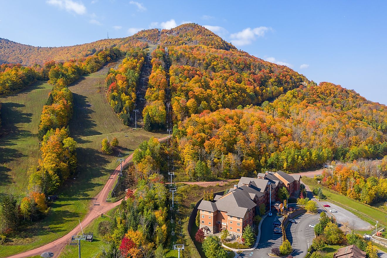 Hunter Ski Mountain in upstate New York during peak fall foliage.