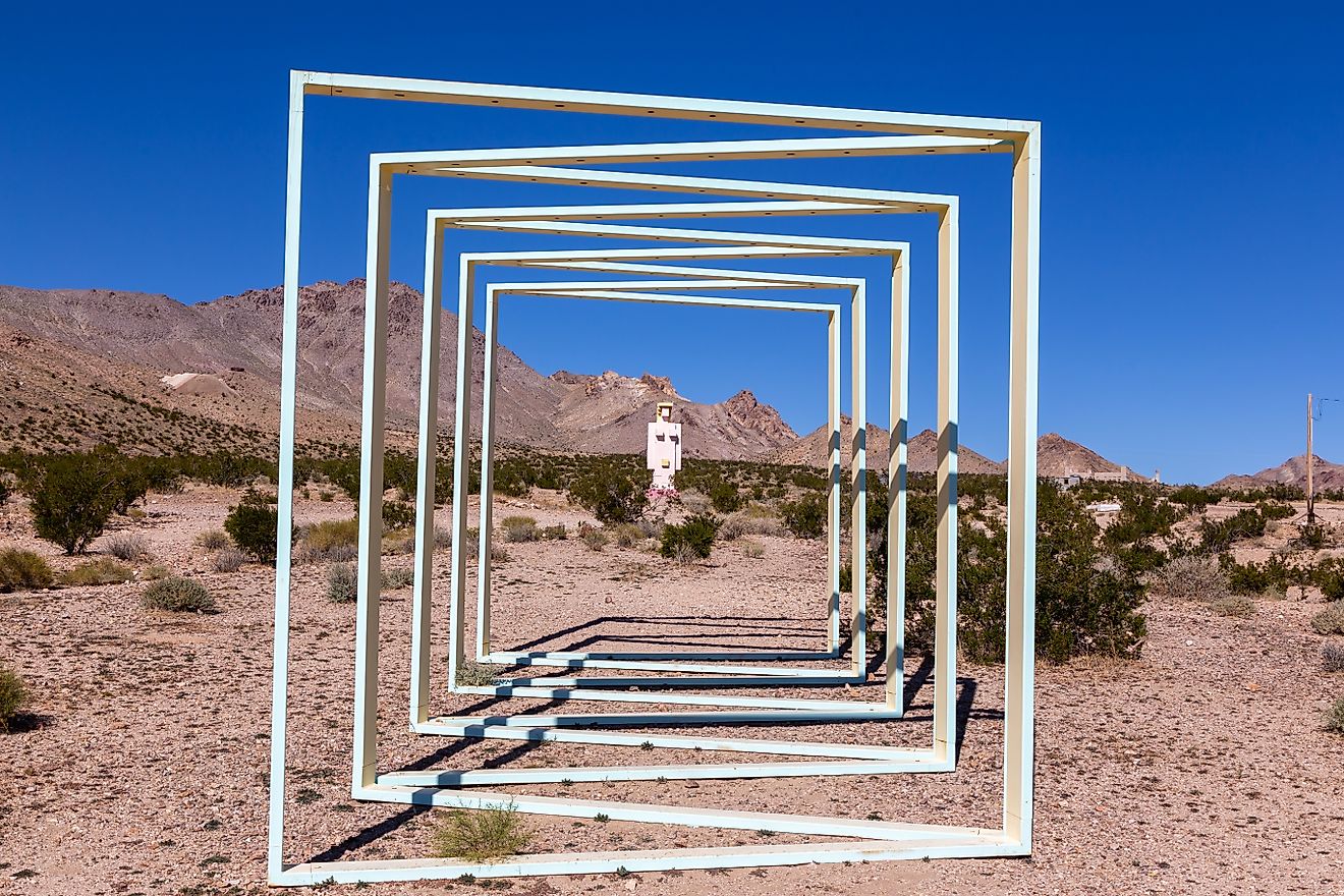 Lady Desert of Nevada Public Art Sculpture, Famous Goldwell Open Air Museum in Rhyolite Ghost Town. Editorial credit: Autumn Sky Photography / Shutterstock.com