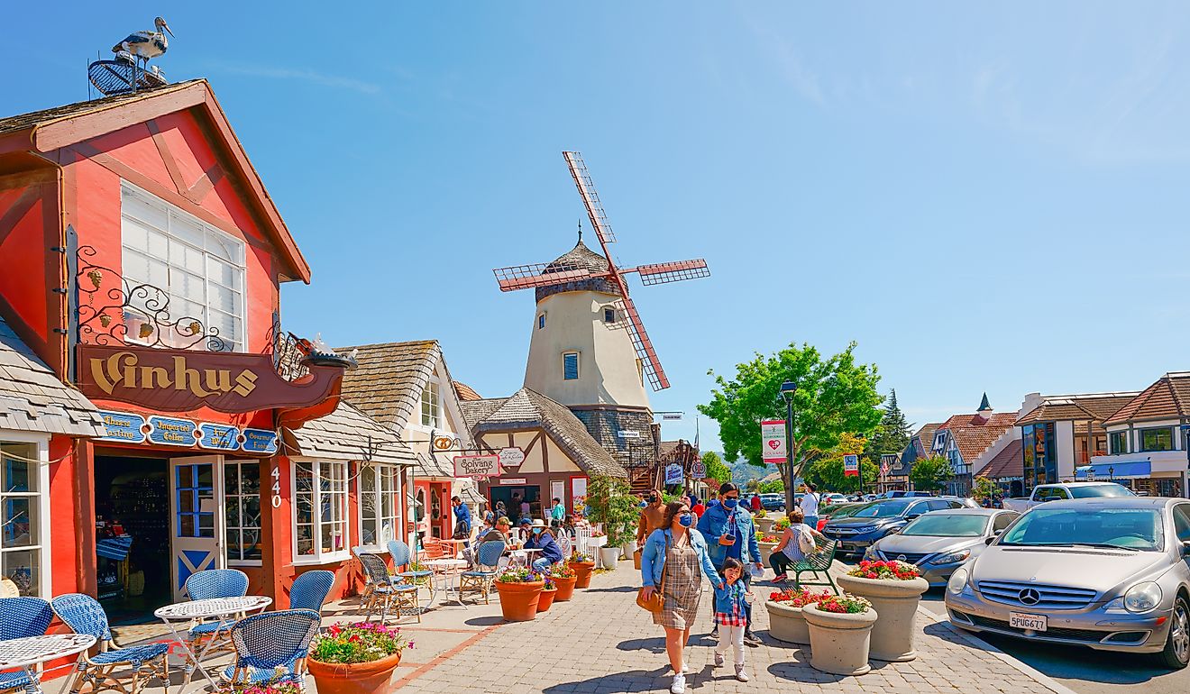 The vibrant downtown area of Solvang, California. Editorial credit: HannaTor / Shutterstock.com