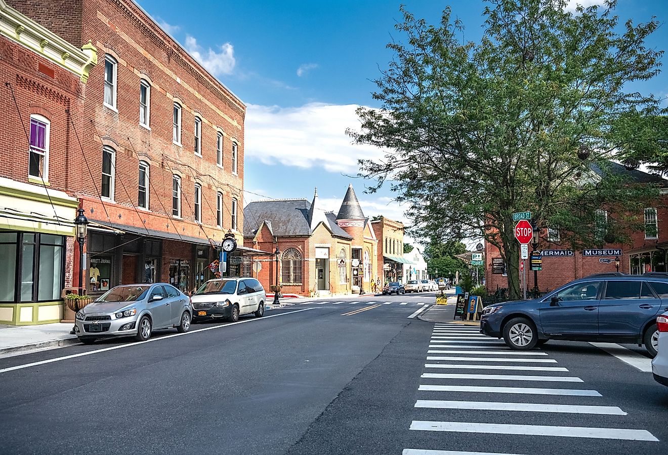 Historic downtown and trees line the streets in Berlin, Maryland.