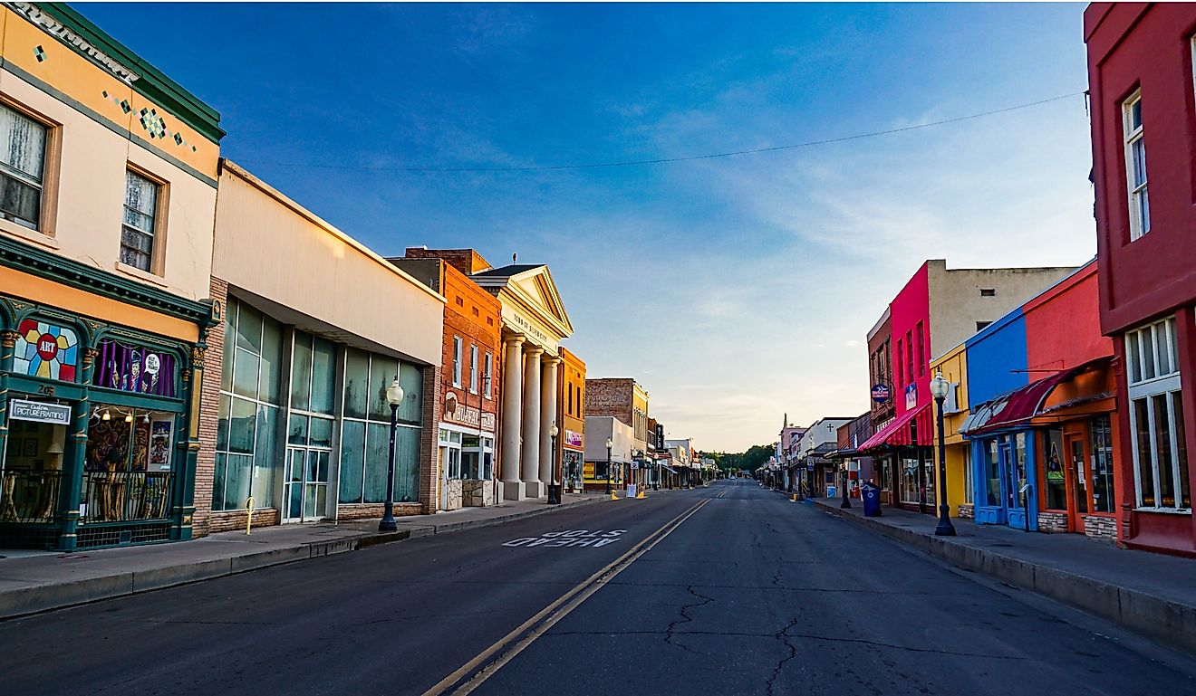 Bullard Street in downtown Silver City, looking north early on a summer morning. Editorial credit: Underawesternsky / Shutterstock.com