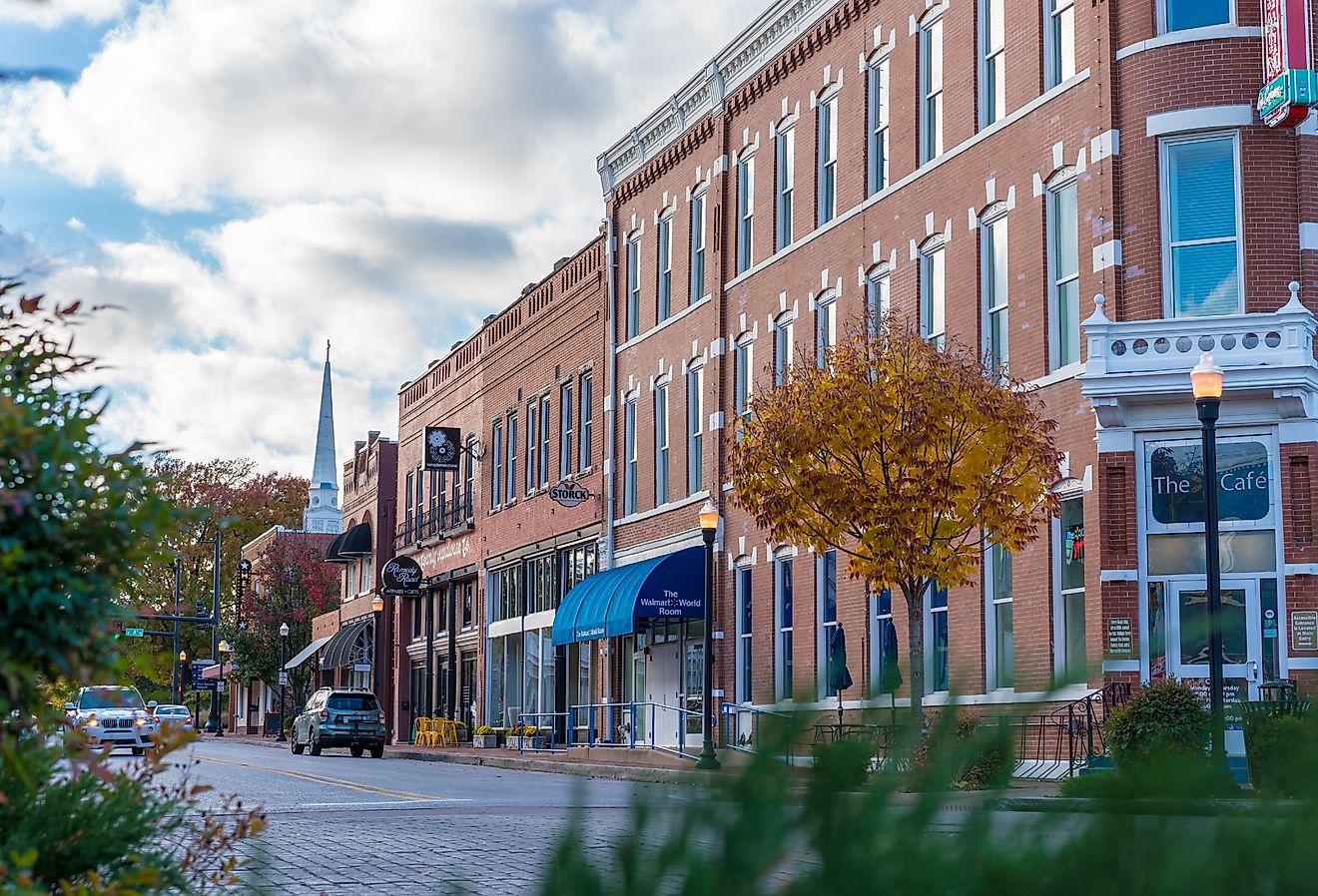 View of Walmart Museum downtown Bentonville, Arkansas. Image credit shuttersv via Shutterstock