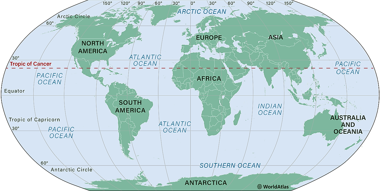 The Tropic Of Cancer according to its position on the world map.