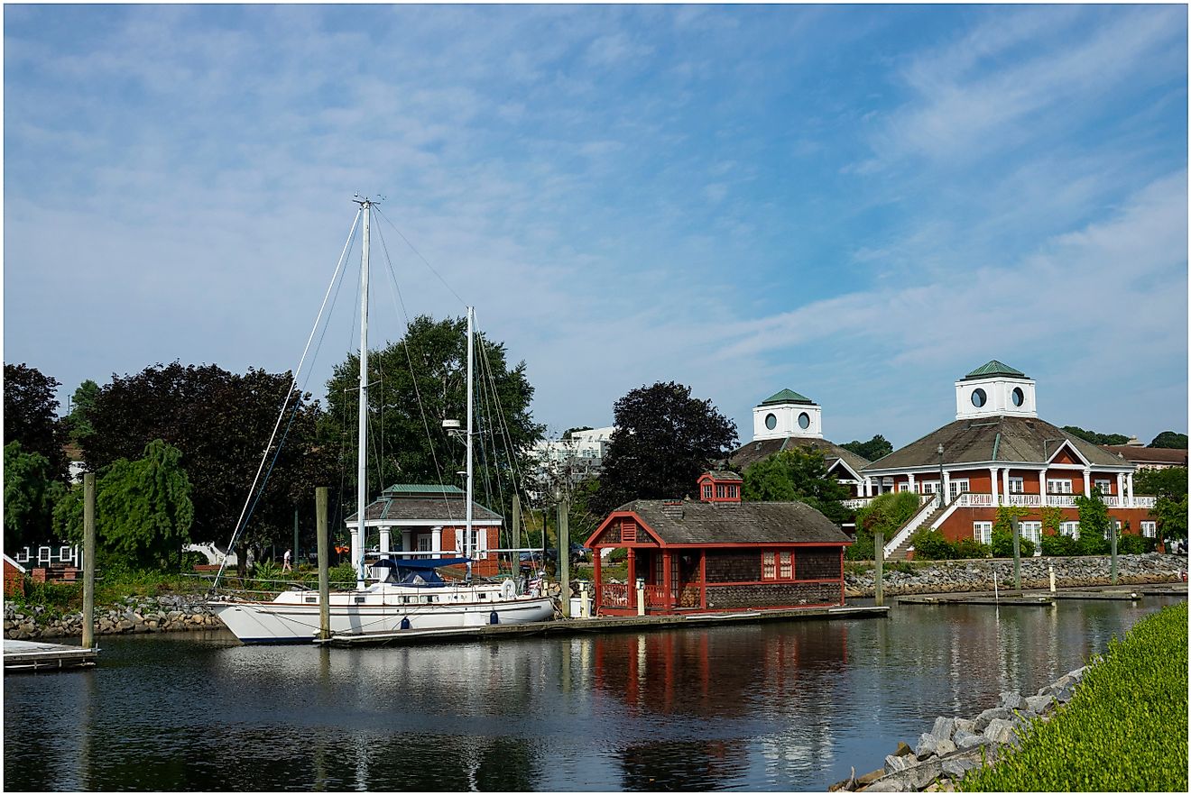 The skyline of Norwich harbor, Norwich, Connecticut.