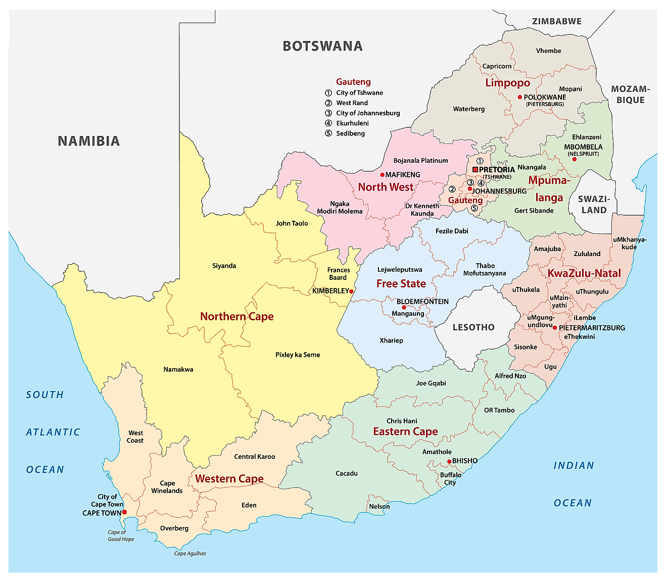 South African Countries And Capitals